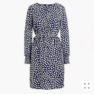 J. Crew Navy Print Dress Empire Runch Long Sleeve